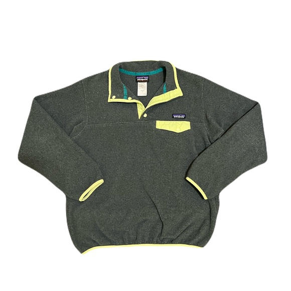 Patagonia Tops - Patagonia Synchilla Snap-T Fleece Sweater Gray Yellow Trim Pullover Medium
